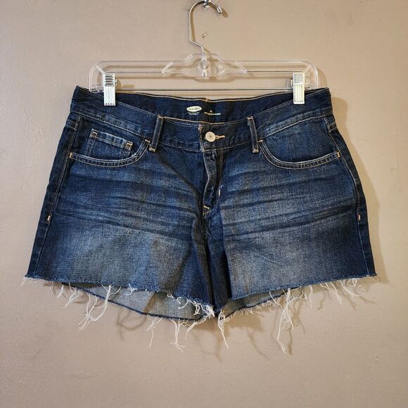 Old Navy Womens Cut Off Jean Shorts Size 4 Dark Blue Mid Rise Raw Edge - Picture 1 of 9